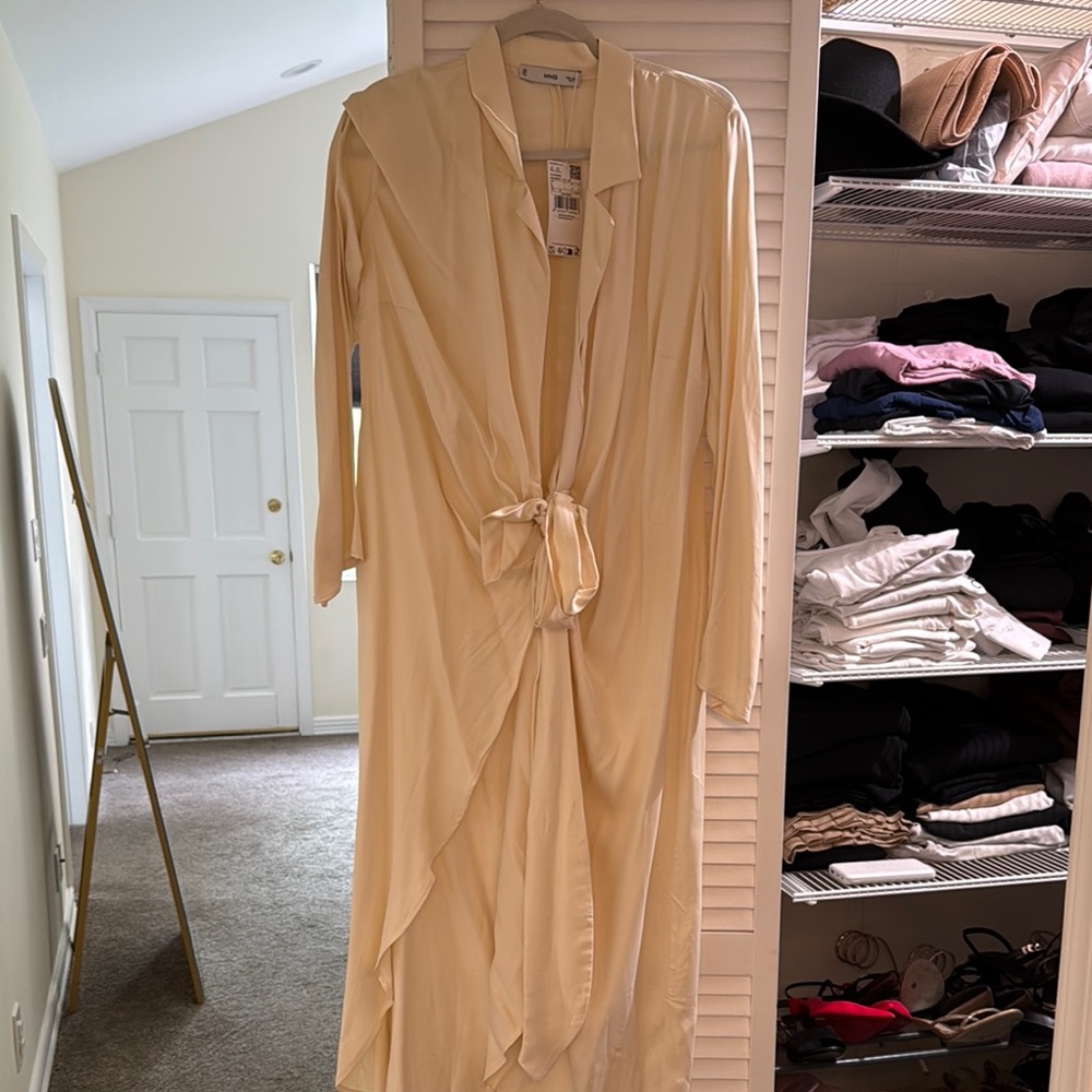 Mango Cream Long Sleeve Wrap Dress